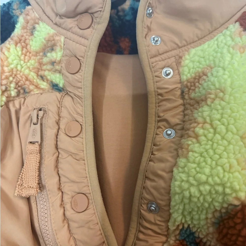 Free People Tie-Dye Sherpa Teddy Jacket in Orange, Yellow, Black, Brown - Picture 2 of 4